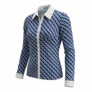 J.McLaughlin Geometric Chain Print Button-Front Blouse with Contrast Collar M